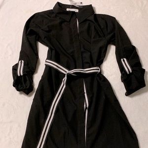 Black button down belt waist midi dress